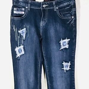 Long Chang Jeans Golden Queen Patch Frayed Bootcut Peek Western Style 29 Waist